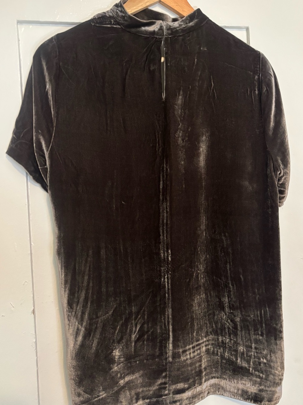 Madewell Charcoal Velvet V-Neck Short Sleeve Top with Mock Collar - Picture 5 of 8